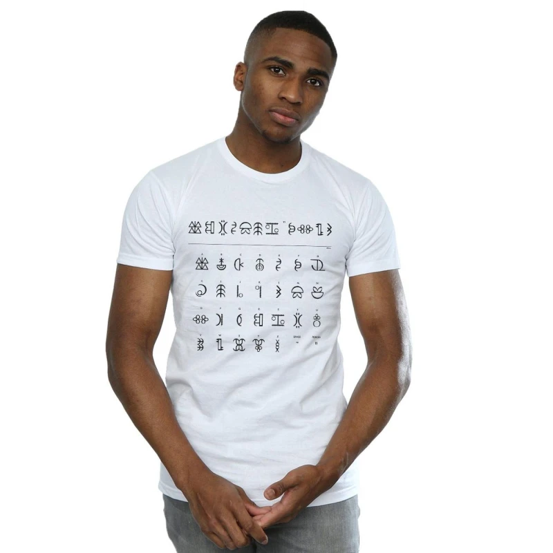 Image of Disney Men Artemis Fowl Gnommish Alphabet T-Shirt in White Size: Small White S Male 5059400879308