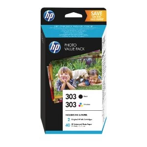 Image of HP 303 Photo Value Pack Black Tricolour 40 Sheets 10 x 15 Z4B62EE