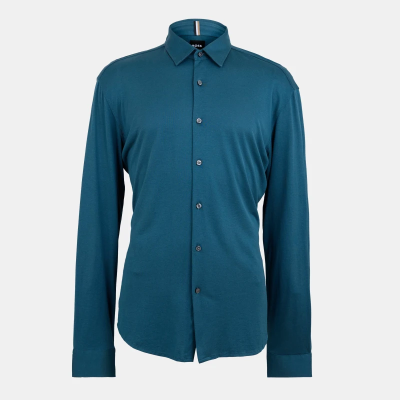 Image of Boss Mens Roan F Plain Long-Sleeve Shirt Turq/Aqua male 2XL