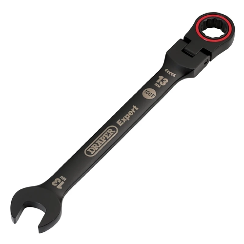 Image of Draper Expert HI-TORQ Metric Flexible Head Ratchet Combination Spanner, 13mm, Black 3919