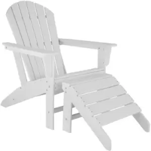 Image of Garden chair with footstool in an Adirondack design - sun lounger, garden lounger, plastic garden chair - white/white - white/white