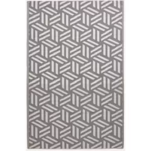 Image of Homescapes - Luna Geometric White & Grey Outdoor Rug, 120 x 180cm - Grey & White