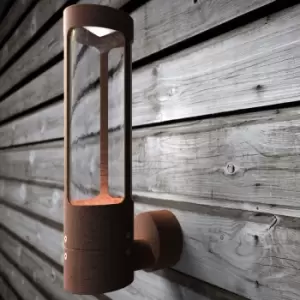 Image of Helix Outdoor Patio Terrace Metal Wall Light in Corten (Diam) 8cm
