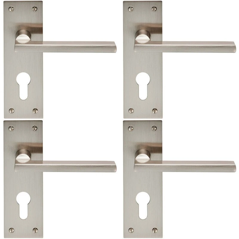 Image of Loops 4x PAIR Straight Bar Handle on Slim Euro Lock Backplate 150 x 50mm Satin Nickel Metallics