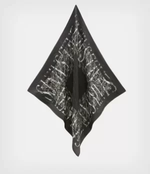 Image of AllSaints Womens Oniyuri Silk Blend Bandana, Khaki Green and White