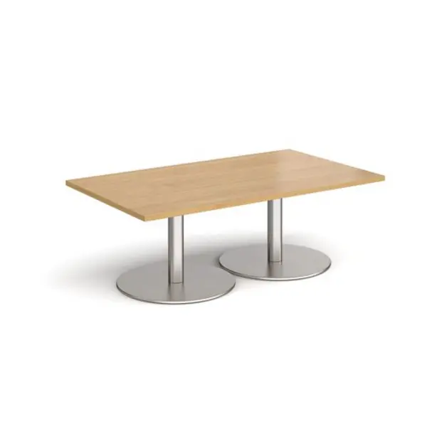 Image of Monza Monza rectangular coffee table with flat round brushed steel bases 1400mm x 800mm - oak Oak MCR1400-BS-O