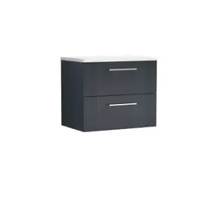 Image of Nuie Deco 600mm Wall Hung 2 Drawer Vanity & Sparkling White Laminate Top - Satin Anthracite