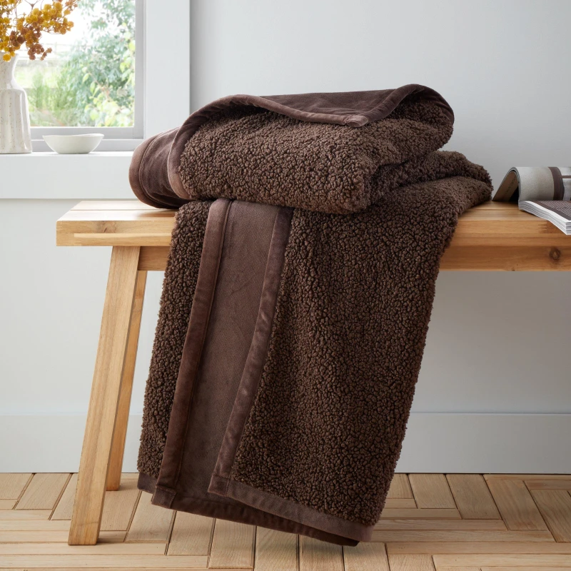 Image of Catherine Lansfield So Soft Velvet Boucle 130cm x 170cm Throw Chocolate