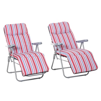 Image of Outsunny Set of 2 Garden Sun Lounger Outdoor Reclining Seat Cushioned Seat Foldable Adjustable Recliner Red and White AOSOM UK