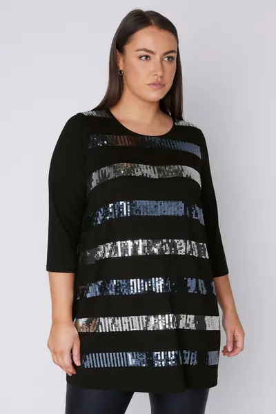 Image of Evans Sequin Stripe Top Black