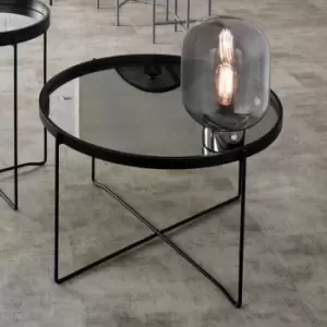Image of Matt Black Wood Veneer Coffee Table W/Foxed Glass