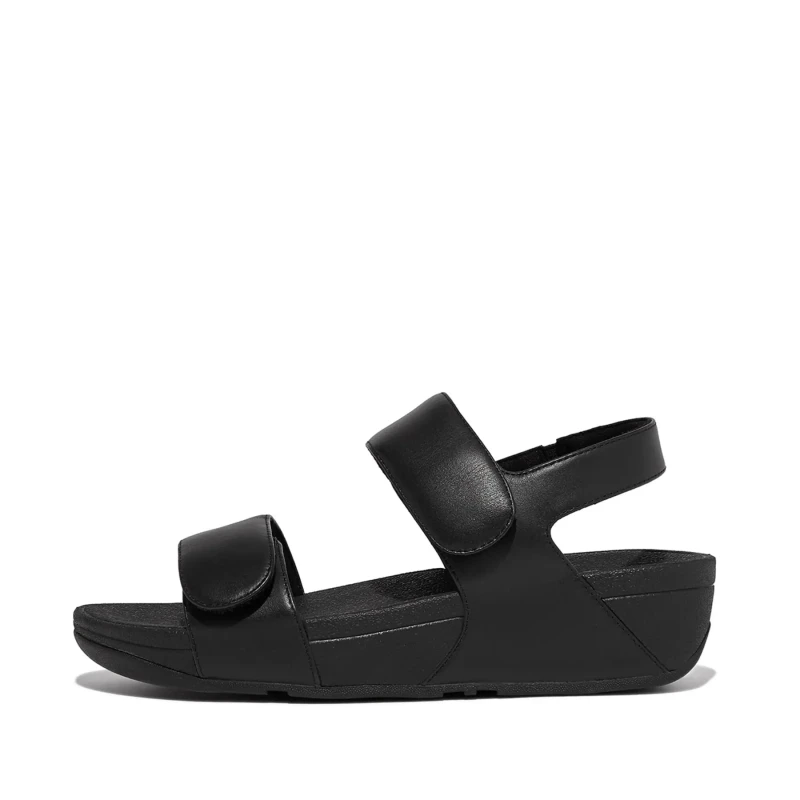 Image of FitFlop Lulu Adjustable Back Strap Leather Womens Comfort Sandals - All Black - Size:UK 5