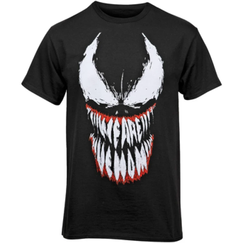 Image of Marvel Spider Man Venom Teeth Face Cotton T-Shirt Black female