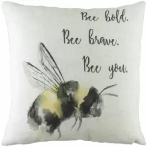 Image of Evans Lichfield - Bee You Watercolour Print Cushion Cover, White, 43 x 43 Cm