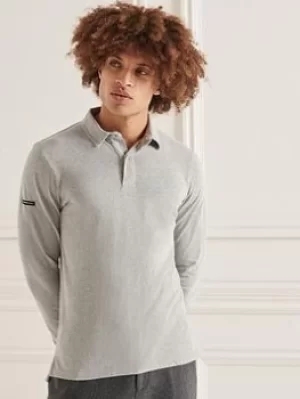 Image of Superdry Studios L/s Jersey Polo Shirt, Mid Grey Marl Size M Men