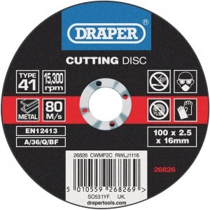 Image of Draper Flat Metal Cutting Disc 100mm 2.5mm 16mm