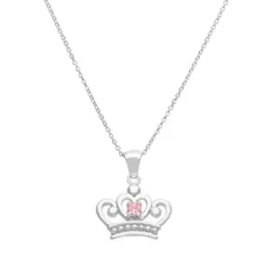 Image of Disney Princess Sterling Silver Pink stone Crown Pendant Necklace C900066ZPL-P.PH