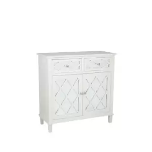 Image of Ivory Mirrored Pine Wood 2 Drawer 2 Door Unit