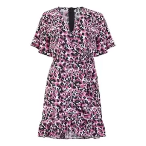 Image of Mela London Pink Leopard Print Wrap Skater Dress - Pink
