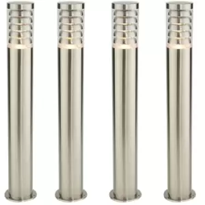 Image of 4 PACK Outdoor Garden Bollard Light 80cm Brushed Steel 9W Outside Lamp Post IP44