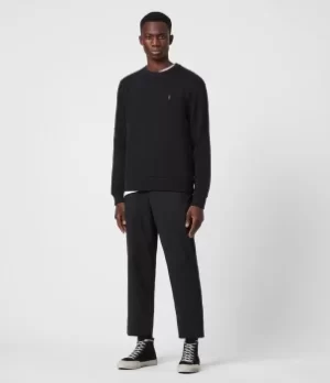 Image of AllSaints Mens Slim Fit Cotton Raven Sweatshirt, Black, Size: XL
