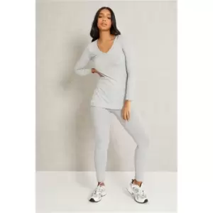 Image of I Saw It First Grey Ribbed Split Hem Tunic And Legging Set - Grey