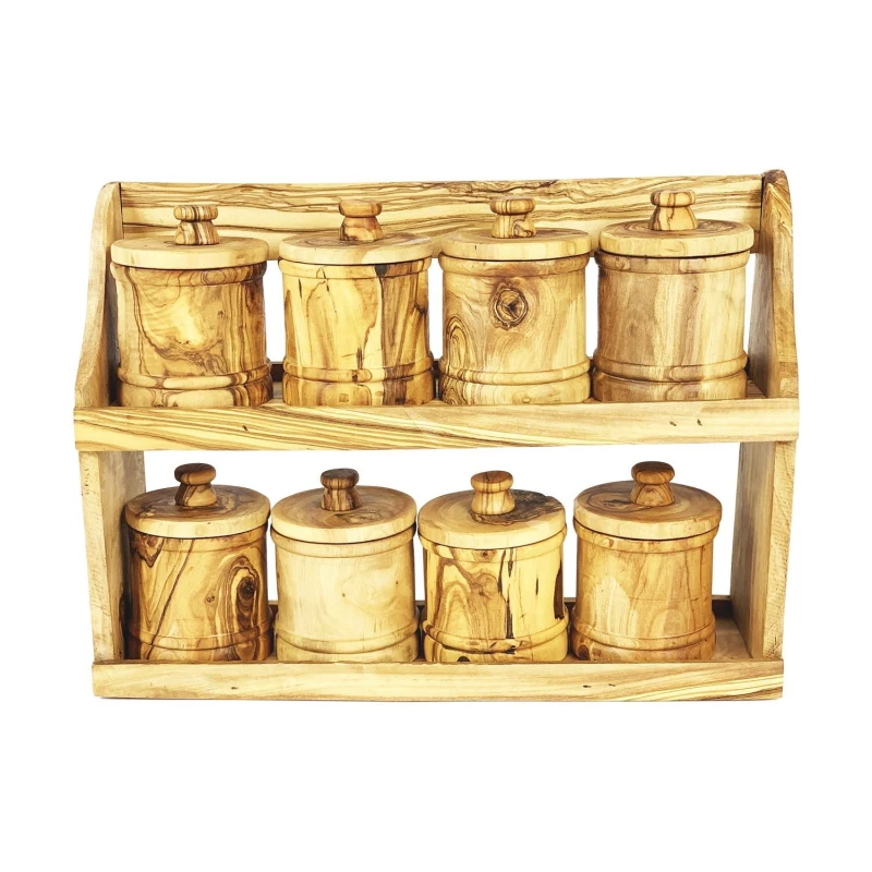 Image of Verano Spanish Ceramics Olive Wood Natural Grained Rustic Kitchen Dining Spice Rack (H) 34cm x (L) 25cm Natural