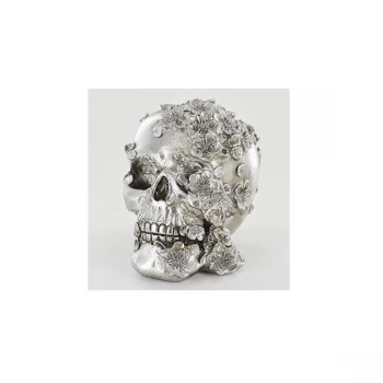 Image of Silver Skull with Flowers