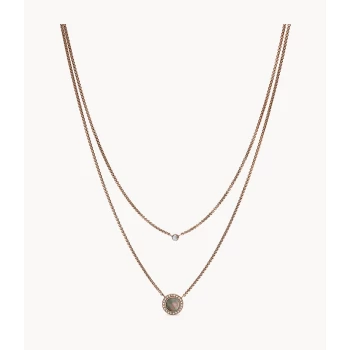 Image of Fossil Womens Val Double Gray Mother-Of-Pearl Disc Pendant Necklace - Rose Gold