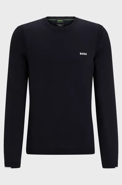 Image of BOSS Green Ever-X Crew Neck Cotton-Blend Sweatshirt - S Blue Hoodies and Sweatshirts male 50498539-402 S