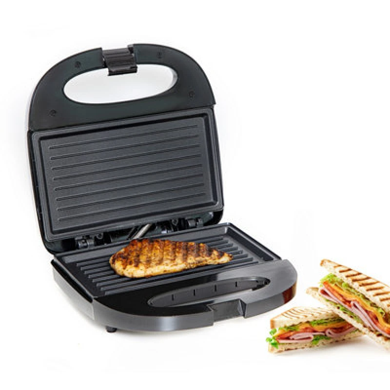 Image of Geepas Panini Press Grill Sandwich Toaster 2 Slice Non-Stick Plates Panini Maker 750W Metallic Silver unisex