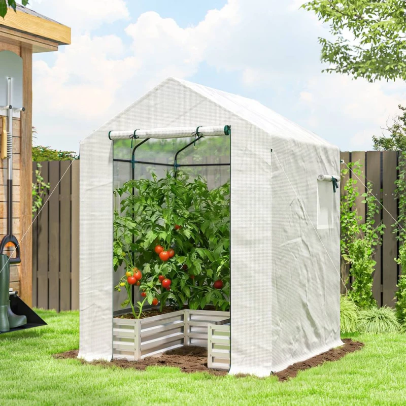 Image of OUTSUNNY Small Greenhouse Outdoor Greenhouse with Roll Up Door, White White Unisex
