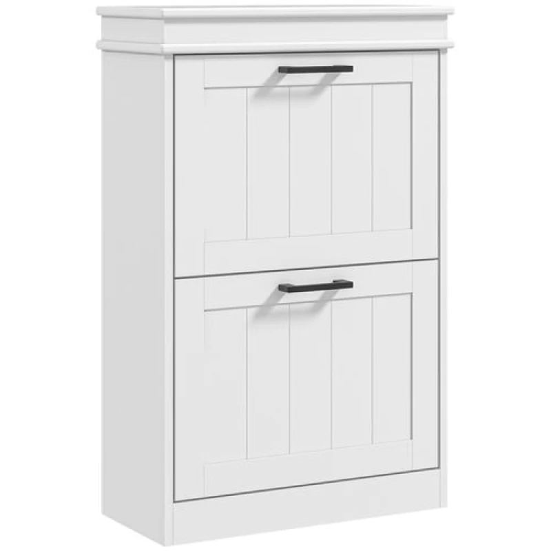 Image of HOMCOM Slim Shoe Storage Cabinet with 2 Flip Drawers for Entryway, White 837-414V80WT