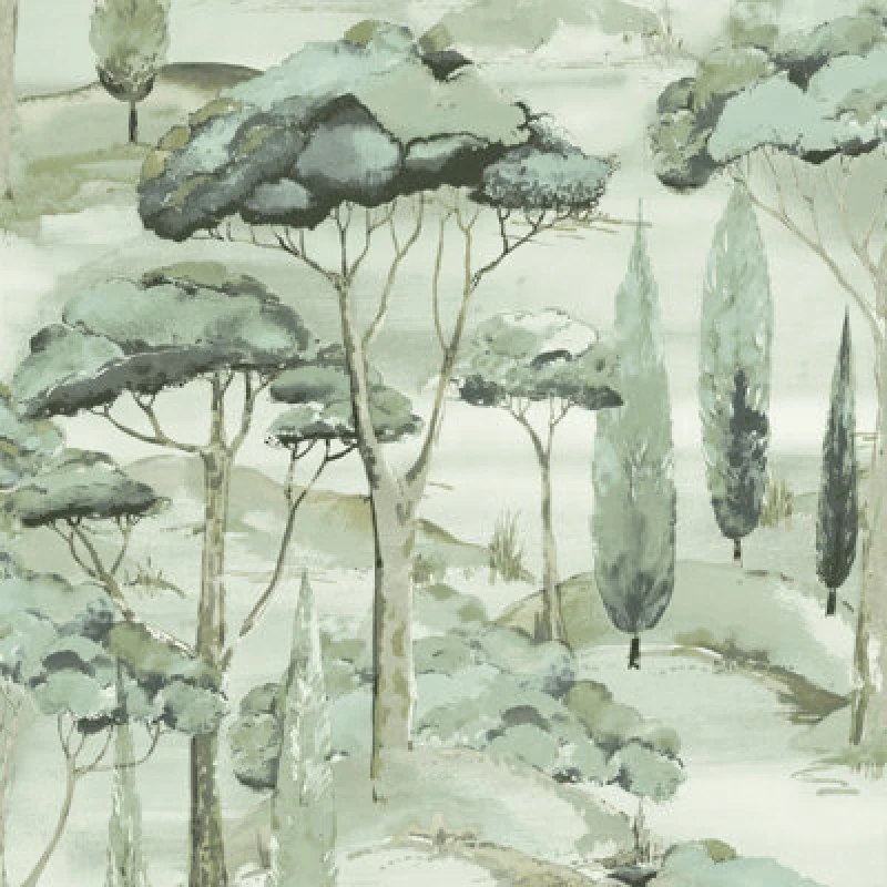 Image of Grandeco Canopy View Contemporary Scenic Tree Toile Textured Wallpaper, Green