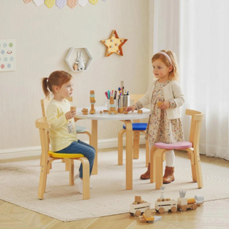 Image of AIYAPLAY 5 Piece Kids Table and Chairs Set Wood for 3-8 Years for Art Crafts, Multi 312-143V00MX
