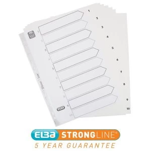 Image of Elba A4 Strongline Reinforced Dividers Europunched 1 10 Clear Tabs White Single