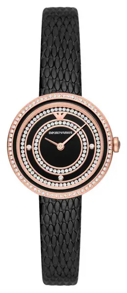 Image of Emporio Armani AR11493 Womens Crystal Set Black Dial Watch