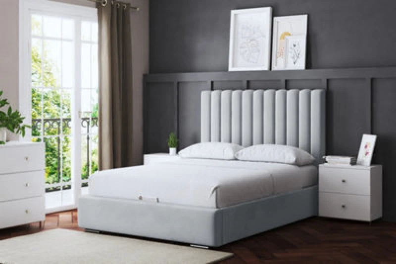 Image of DS LIVING Evangeline Silver Upholstered Panel Bed Single AM_TUBES_SIN_SIL