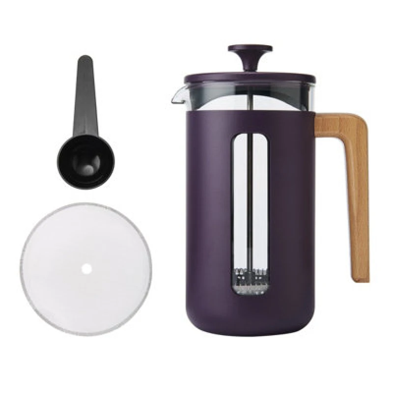 Image of La Cafetiere 'pisa' 8 Cup Cafetiere, Large Purple Borosilicate Glass Beaker Inside Stainless Steel Body Coffee Plunger, 1L