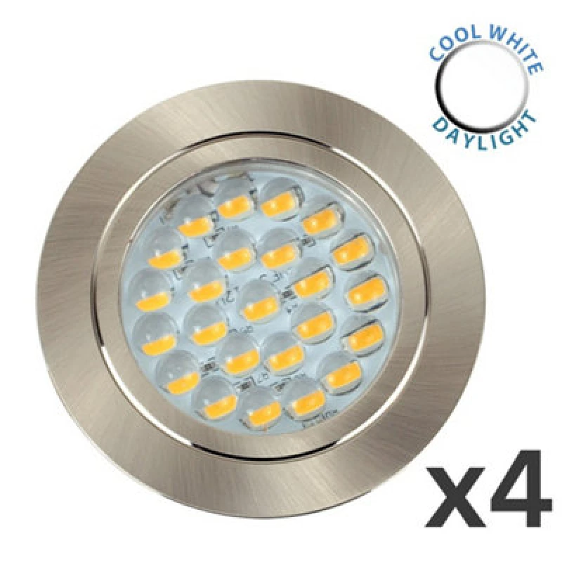 Image of ValueLights Downlight Caravan Fixed Light Fitting 4 Pack With Integrated Cool White Bulbs Silver