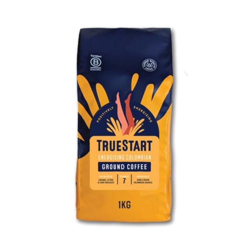 Image of TrueStart TrueStart Coffee Energising Colombian Ground Coffee (Pack 1kg) - HBECGR1KG HBECGR1KG