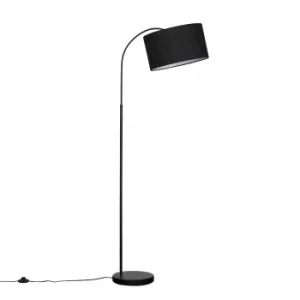 Image of Curva Floor Lamp in Black with Large Black Reni Shade