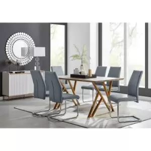 Image of Furniture Box Taranto Oak Effect Dining Table and 6 Grey Lorenzo Chairs