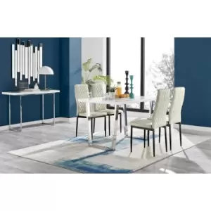 Image of Furniturebox UK - Furniturebox Kylo White High Gloss Dining Table & 4 Cream Velvet Milan Dining Chairs With Black Legs