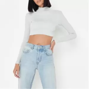 Image of Missguided Neck Knitted Crop - Grey
