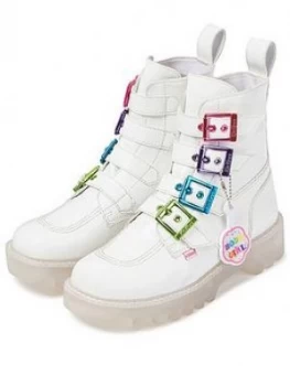Image of Kickers Kizziie X Confetti Crowd Higher Buckle Vegan Ankle Boot - White