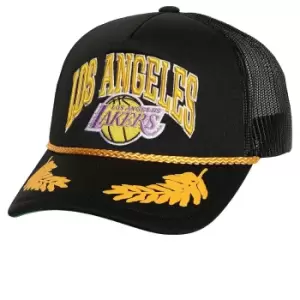 Image of Mitchell And Ness Nba Los Angeles Lakers Gold Leaf Trucker Cap, Black/lakers