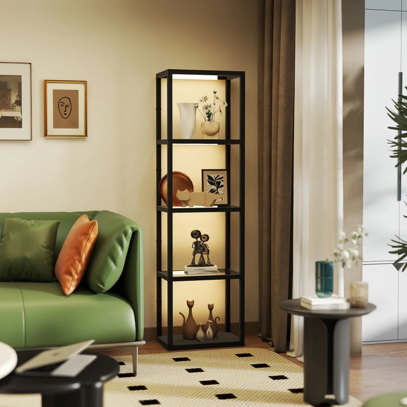 Image of HOMCOM HOMCOM LED Floor Lamp with Glass Shelves, Dimmable Room Lamp, Black One Size Unisex 5063603095915