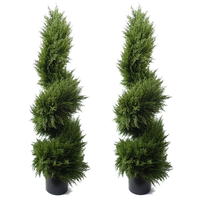 Image of Leaf 120cm Pair of Spiral Cypress Artificial Tree UV Resistant Outdoor
