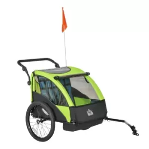 Image of Reiten Kids 2-In-1 Foldable 2-Seater Bike Trailer & Stroller with Adjustable Handlebar - Black/Green